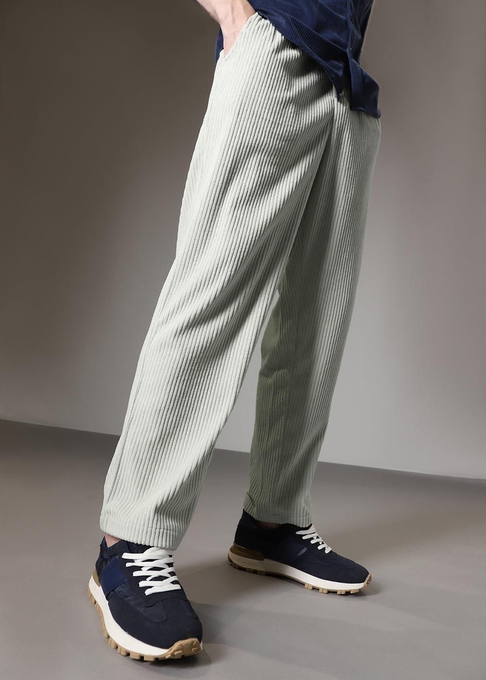 Men's Grey Casual Pants - Cotton Blend Caudray Fabric Trousers for Daily Wear